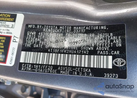 2017 Toyota Camry Le/Xle/Se/Xse from USA, damaged, VIN 4T1BF1FK2HU417142
